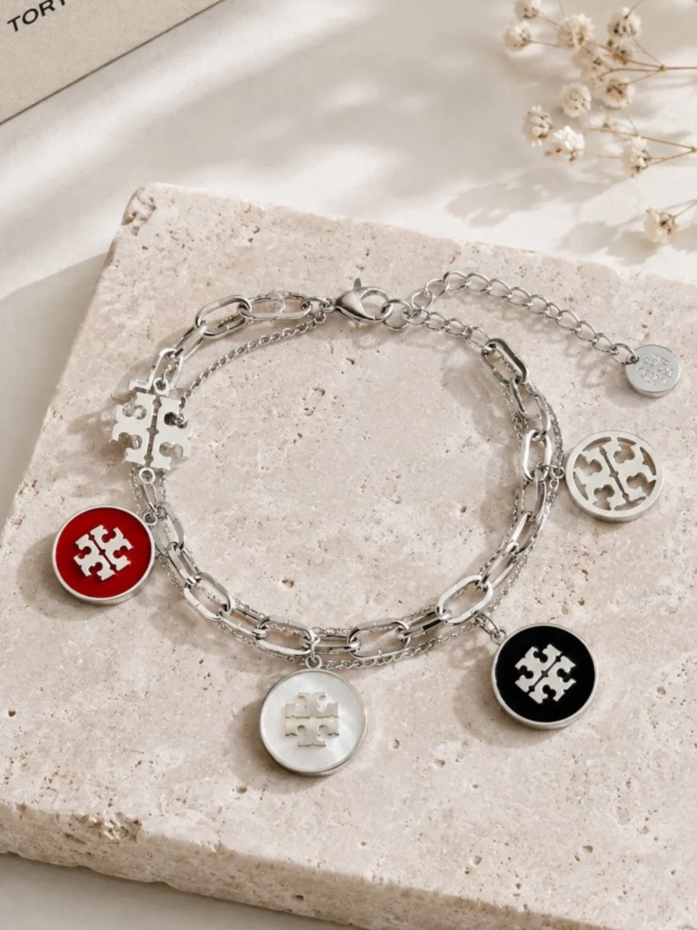 Tory Burch Silver Multi-Charm Bracelet